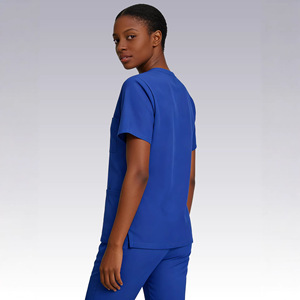 HZMNOI Scrub Suit Women Blue V-Neck Short Sleeve Split Set Moisture Wicking Hospital Uniforms - Product Image 3