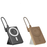 Nouvelle batterie externe magnétique sans fil 5000/10000mAh, charge rapide PD22.5W, câble Type-C intégré, support de téléphone pliable, chargeur portable