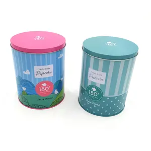 Custom Tinplate Round Tin Can Wholesale Large Round Cookie Snack Sweet Cream Cookie Popcorn Gift packed tin Box