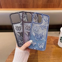 Coque de téléphone antichoc intégrale en TPU souple, design papillon brillant avec diamants, style tendance, pour iPhone 17 16 Pro Max Air