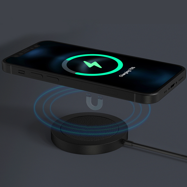 Premium PU Leather Wireless Charging Pad 15W Output Light Weight Magnetic Fast Wireless Charger
