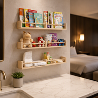 Rak Buku Dinding Set 3 Rak Kayu Modern Tugas Berat untuk Kamar Anak, Rak Dinding Kayu Pinus Premium dengan Tepi Melengkung, Tahan Lama untuk Anak-Anak