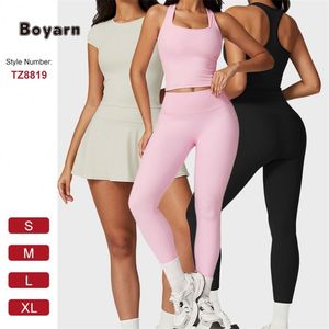 Boyarn TZ8819 femmes solide respirant Fitness ensemble de sport Gym col carré soutien-gorge entraînement Yoga vêtements de sport bout à bout Shorts - Product Image 2
