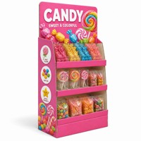 Rak Display Kardus Ramah Lingkungan dengan Logo Custom untuk Permen, Kacang, dan Cokelat