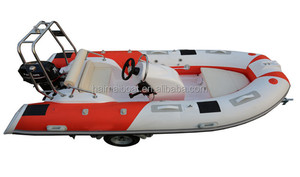 Bote Recreativo de Fibra de Vidrio RIB390 de 12.8 Pies, Yate Deportivo con Doble Motor Fuera de Borda para Pesca y Remo, Bote Rígido Inflable Doble - Product Image 3