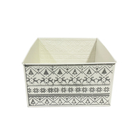 Bac de rangement vintage en métal rouge carré pour Noël, motif flocon de neige nordique, style ferme, pour table de Noël