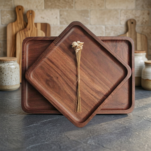 Bandeja de Café Hecha a Mano con Madera de Acacia Real, Ecológica, Acabado Pulido Duradero, Apta para Lavavajillas y Microondas, para Servir Aperitivos y Galletas - Product Image 1