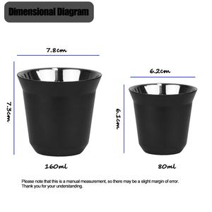 Verre à shot en acier inoxydable à <span class=keywords><strong>double</strong></span> <span class=keywords><strong>paroi</strong></span> personnalisé, haute qualité 304 Dural 80ml 160ml Tasses à café à <span class=keywords><strong>double</strong></span> <span class=keywords><strong>paroi</strong></span> pour expresso - Product Image 2