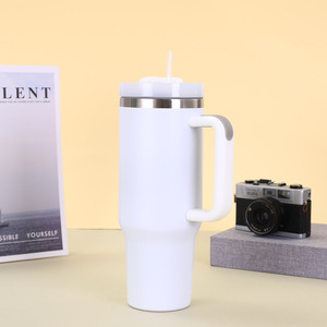 Taza de café de viaje de doble pared reutilizable de 40oz, <span class=keywords><strong>vaso</strong></span> 304 con asa, <span class=keywords><strong>vaso</strong></span> de agua aislado con tapa y pajita para coche - Product Image 6