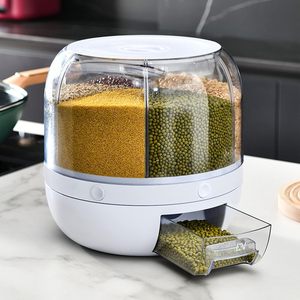 Organiseur de cuisine et de maison : Conteneurs de stockage de nourriture sèche en plastique à 6 compartiments, baril à riz rotatif - Product Image 4