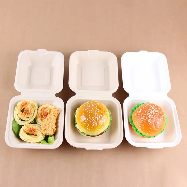 Eco Friendly Compostable Clamshell Biodegradables Sugarcane Pulp Food Box Biodegradable Packaging