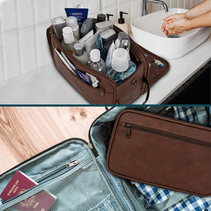Factory Price Wholesale Large Capacity <b>Toiletry</b> <b>Bag</b> for <b>Men</b> PU <b>Leather</b> Water Resistant Cosmetic <b>Bag</b> Pouch - Product Image 6
