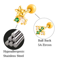 Maina Corn Snake Green Zircon Tragus Earring Piercing Ear Stud Stainless Steel Externally Thread Cartilage Lobe Piercing Jewelry