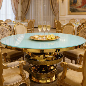 Mesa de Comedor Decorativa Premium para Bodas, Mesa Redonda de Vidrio Dorado y Acero Inoxidable, Mesa para Eventos y Banquetes de Hotel - Product Image 3
