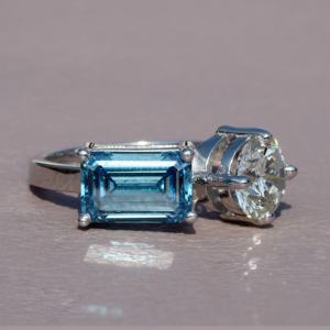925 Sterling Silver Beautiful Ring Lab Grown Diamond Enhanced VVS Clarity Emerald <b>Cut</b> Two-<b>Stone</b> Design <b>for</b> Engagement Wedding - Product Image 1
