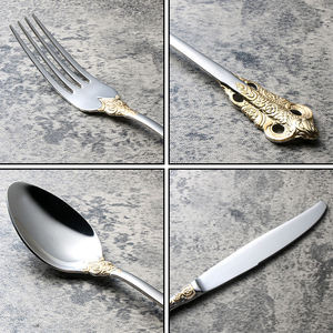 Ensemble de couverts en acier inoxydable pour cuisine occidentale rétro de style impérial transfrontalier - Ensemble couteau, fourchette et cuillère - Product Image 5