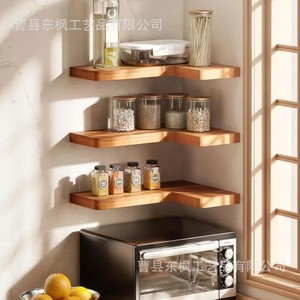 Wooden Corner <b>Wall</b> <b>Shelf</b> For Living Room Kitchen Storage Durable <b>Wall</b> <b>Mounted</b> Rectangle Shape Single Layer - Product Image 2