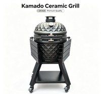 Grill Kamado en céramique mate à motif diamant de qualité supérieure OEM/ODM avec chariot roulant robuste / Fabricant de Kamado, idéal pour le barbecue