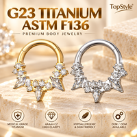 Anneau de piercing personnalisable en titane ASTM F136 G23 avec fermoir articulé, motif étoile et zircone cubique mélangée, pour septum, nez, hélix et tragus