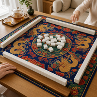 Tapis de Mahjong Américain de Luxe Pliable avec Motif Dragon Phénix et Base Antidérapante en Caoutchouc pour Jeux de Table