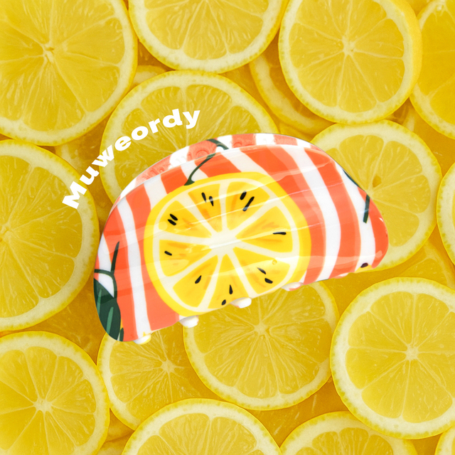 YJL NEW Sweet Cute Fruit Series Lemon Print Acrylic Hair Claw Clips for Women Korean Fashion Hair Accessories for Girls