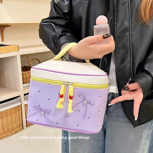 Makeup Bag Large Capacity Portable <b>Cosmetic</b> <b>Organizer</b> With Bow Design For Travel And Skincare Storage - Product Image 4