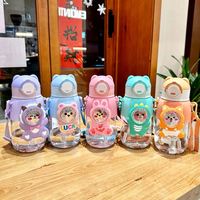 Bouteille d'eau portable en plastique motif dessin animé pour enfants, tasses à paille Kawaii grande capacité pour enfants, cadeaux