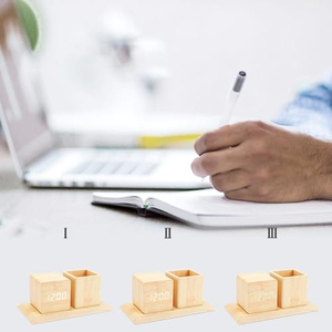 Square <b>Digital</b> LED Desk Alarm <b>Clock</b> With USB and <b>Battery</b> Supply with Penholder Wooden Alarm <b>Clock</b> Reloj <b>Digital</b> Table Desk <b>Clock</b> - Product Image 4