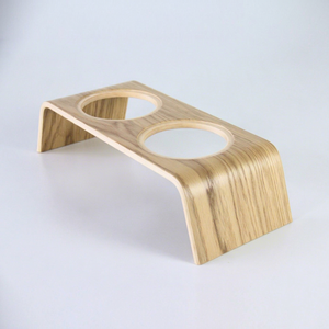 Estación de Comida y Agua para Mascotas de Madera de Roble Curvada, Ecológica, Moderna y de Alta Calidad, Soporte Elevado Resistente con Dos Tazones para Perros y Gatos, Venta al Por Mayor - Product Image 1