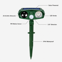Répulsif à ultrasons solaire avec détecteur de mouvement PIR, étanche, pour extérieur, jardin, chats, chiens, oiseaux, cerfs, animaux sauvages