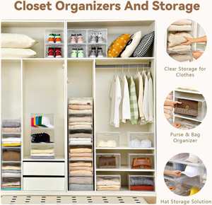 Organisateur de chaussures pliable et détachable pour gagner de la place, avec boîtes de rangement empilables en plastique transparent PP+PS, lot de 6 - Product Image 4