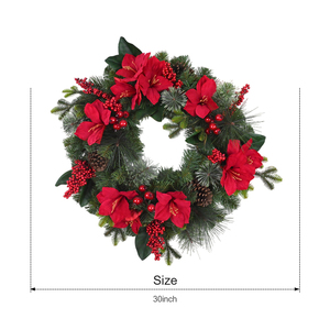 High Quality Customized Holiday Festival Home Decoration Red Berry Christmas Wreath with Pinecorn - Product Image 1