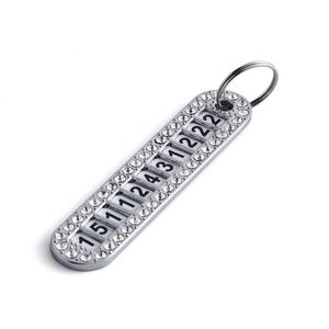 Llavero Metálico con Placa de Número de Teléfono, Plateado, con Cristales de Diamantes y Brillo - Product Image 6