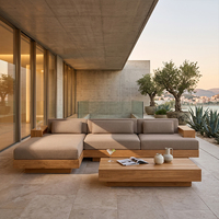 Canapé modulaire d'extérieur en teck massif, combinaison libre, mobilier de patio moderne, revêtement imperméable pour villa et hôtel