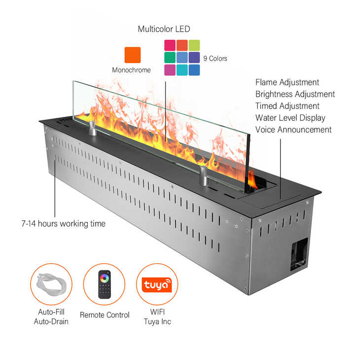 Modern 3D Water Vapor Electric Fireplace Steel Freestanding Linear ...