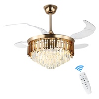 Ventilateur de plafond moderne en cristal, doré, rond, LED, pour salon, chambre à coucher, ventilateur de plafond invisible avec éclairage