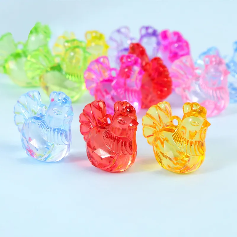 Hongzhi Transparent Acrylic Shell Cock Gems Cartoon Hen Chicken Pendant Beads Plastic Animal Beads For Hen Birthday Party Toy