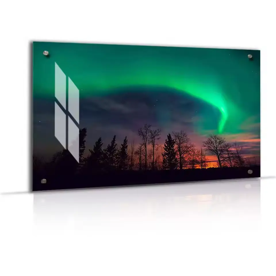 High Quality Modern Glossy Glass Painting Custom hd Aurora Scenery Photo Clear Wall Art Acrylic Prints for Home Decoration