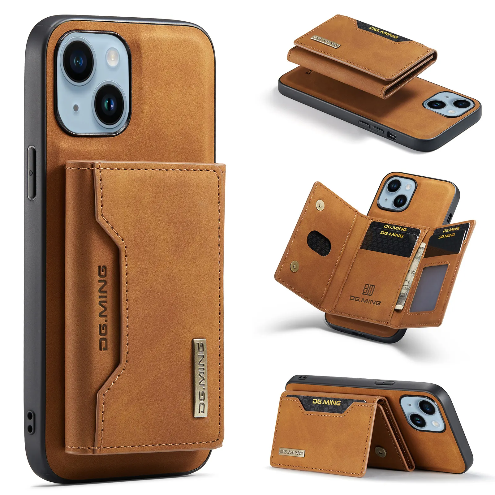 Magnetic Detachable Leather Wallet Phone Case for iphone 14 Plus 13 Mini, Luxury Card Pocket Case for iphone 14