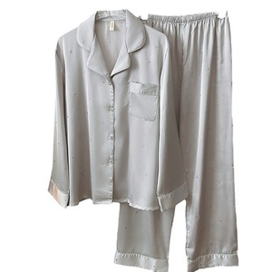 2025 nuovo pigiama da donna in seta satinata pantaloni a maniche lunghe di fascia alta con stampa a stella Casual per l'autunno - Product Image 1