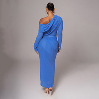 Nouveau haut plissé à col rond et jupe mi-longue, design imprimé sexy à épaule asymétrique, tendance automne, durable, non-tissé