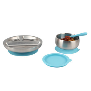 BPA ฟรี304บนโต๊ะอาหารสแตนเลสสำหรับเด็กอุปกรณ์ทานอาหารแผ่นดูดซิลิโคนพร้อมชุดชามแบ่งสำหรับเด็ก - Product Image 1