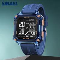 SMAEL 8129 Wasserdichte 50m Herren Digital Sport Quadratische Luxusuhr mit Stoppuhr Silikonarmband 43mm Zifferblatt