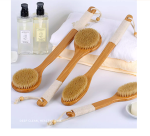 Brosse sèche pour le corps à long manche en poils de sanglier en <span class=keywords><strong>bambou</strong></span> éco-certifié brosses de douche de bain imite la circulation sanguine - Product Image 2