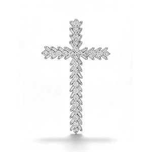 สร้อยคอจี้รูปกางเขนแบบคลาสสิก ชุบทองคำขาว 10K/14K/18K ประดับเพชร CVD ผลิตในห้องปฏิบัติการ ของขวัญสำหรับโอกาสพิเศษ - Product Image 1