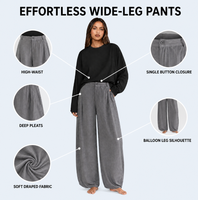 Pantalon plissé taille haute en coton à jambes larges pour femme, anti-plis, décontracté, pour le quotidien