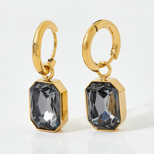 1 Pair Stainless Steel 18K <b>Gold</b> <b>Plated</b> Octagonal Crystal <b>Huggie</b> <b>Earrings</b> Vintage Luxury Geometric Drop <b>Earrings</b> Niche Fashion - Product Image 5