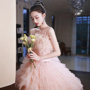 Pink Halter Neck Tulle Wedding Dress Empire Waist Ball Gown Princess Style Cake Skirt Elegant Banquet Dress - Product Image 4
