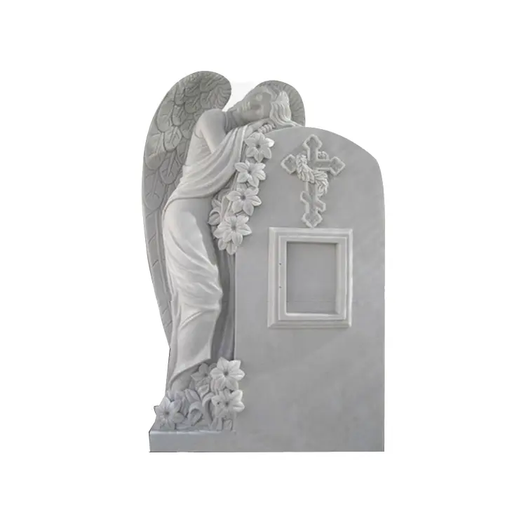 Granite carved cross and weeping angel headstone for sale NTGT-410A