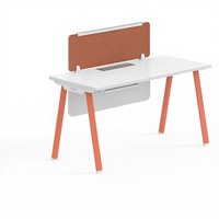 Poste de travail modulaire minimaliste pour 2 personnes, blanc, avec écran de confidentialité, trou pour câbles, structure en acier laminé à froid